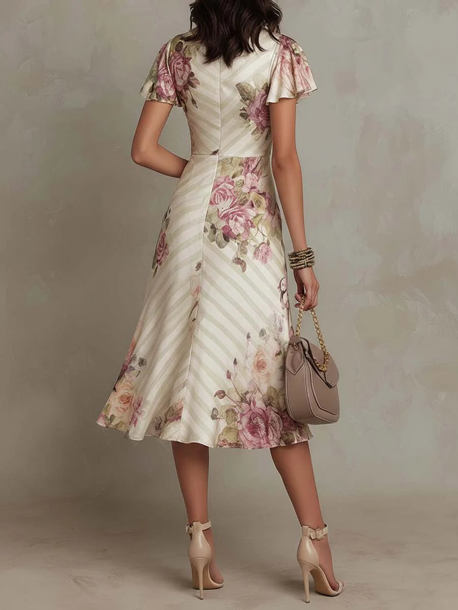 Abito Floreale Drappeggiato Elegante Camille
