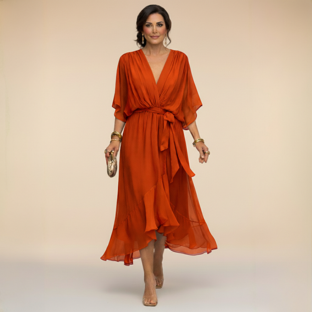 Abito in Chiffon con Scollatura a V