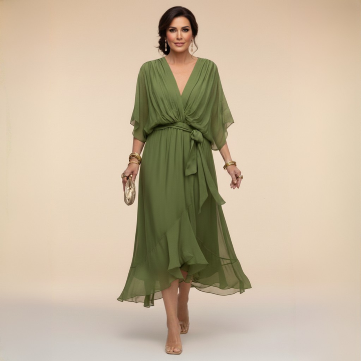 Abito in Chiffon con Scollatura a V