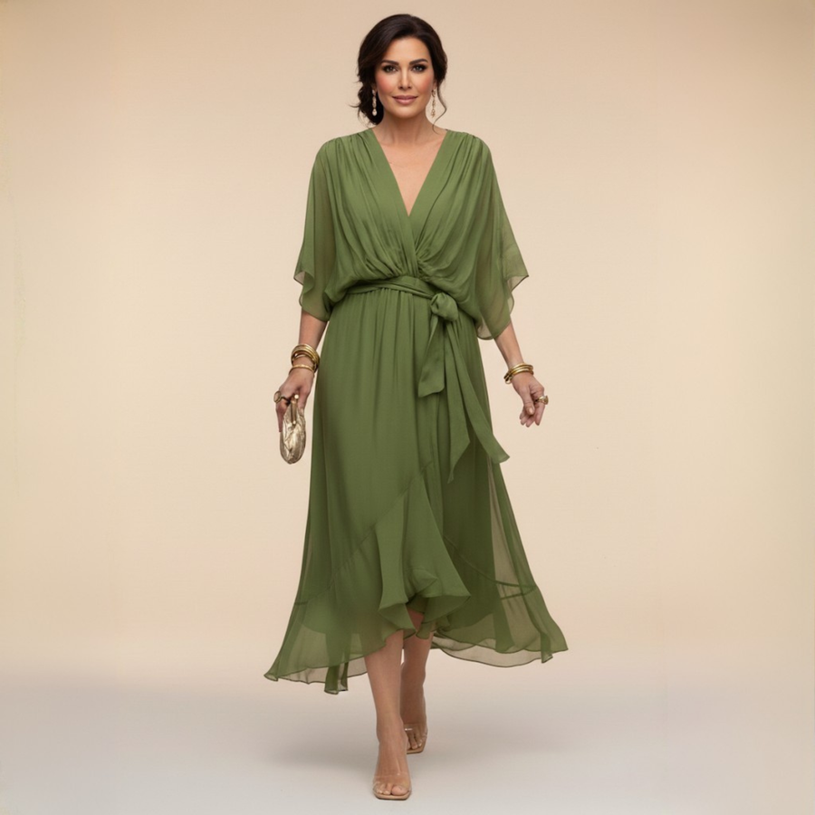 Abito in Chiffon con Scollatura a V