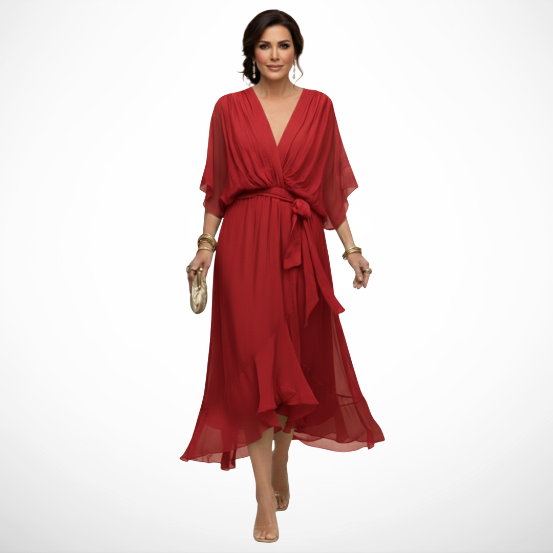 Abito in Chiffon con Scollatura a V