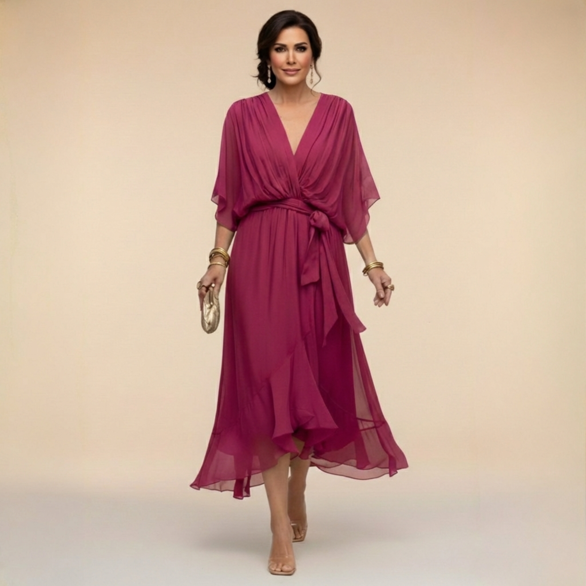Abito in Chiffon con Scollatura a V