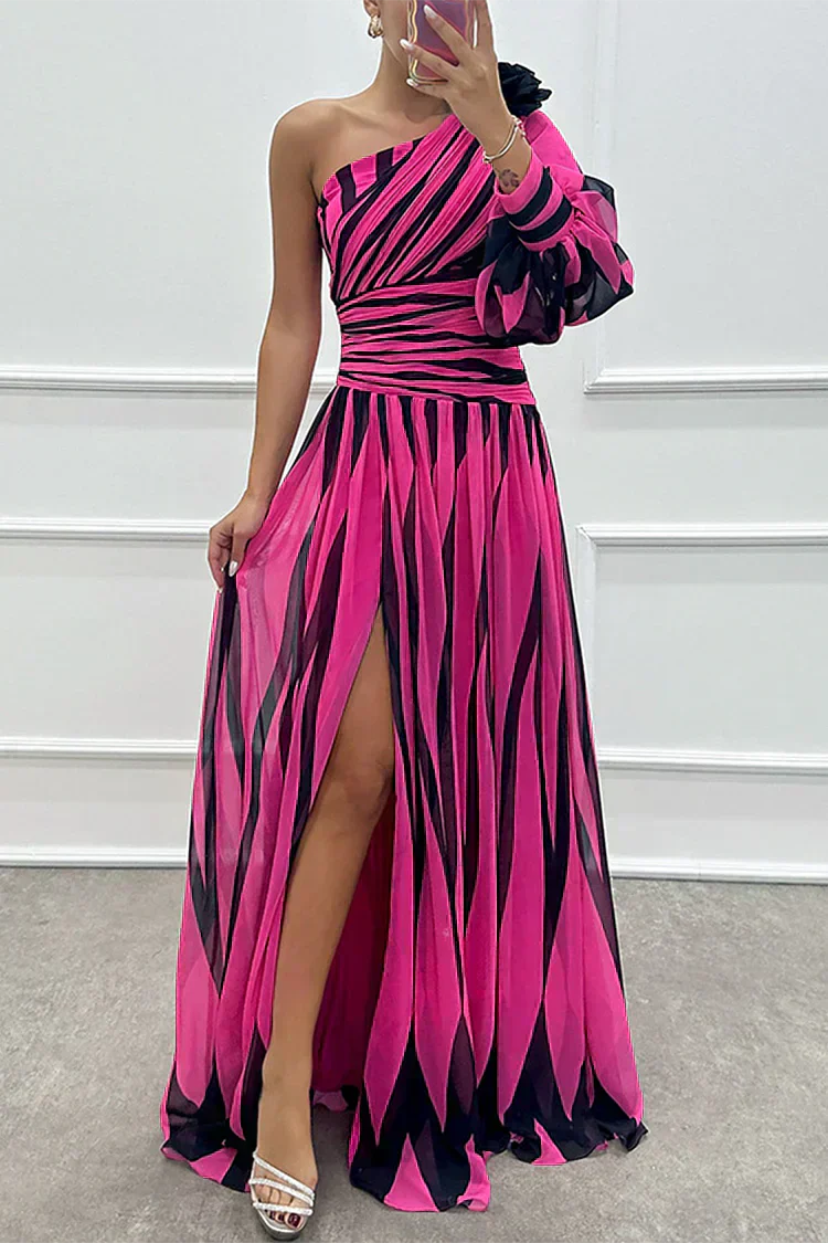 Hazel™ | Elegante Maxi Abito a Strisce con Spalla Scoperta