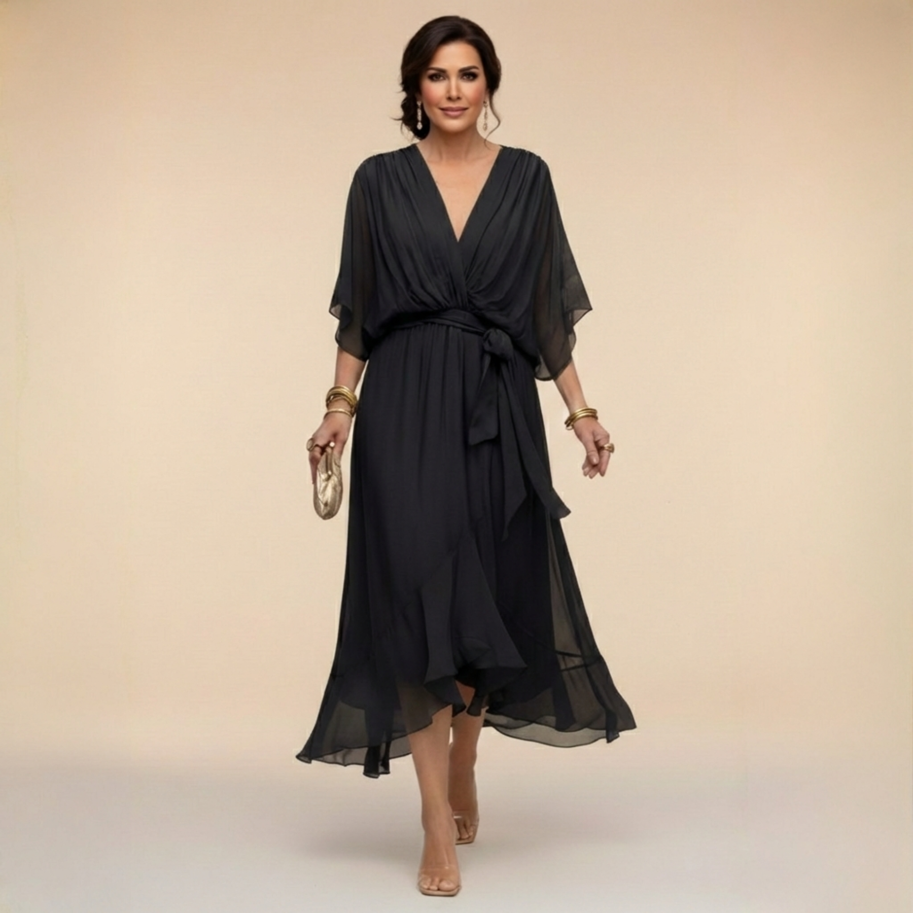 Abito in Chiffon con Scollatura a V