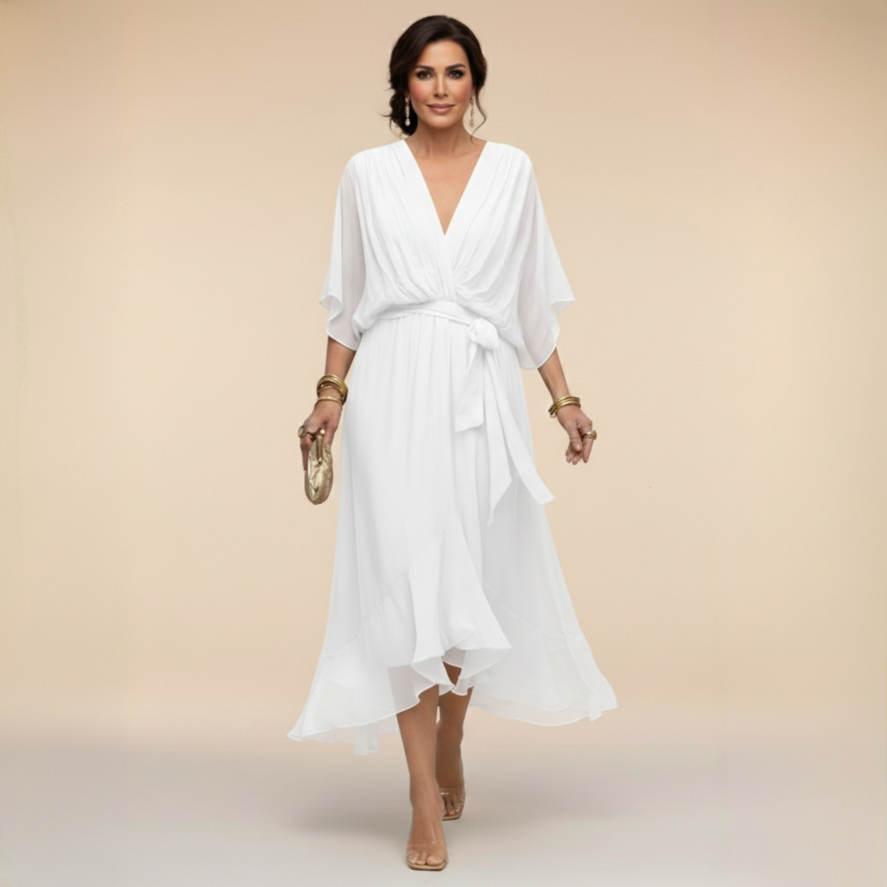 Abito in Chiffon con Scollatura a V