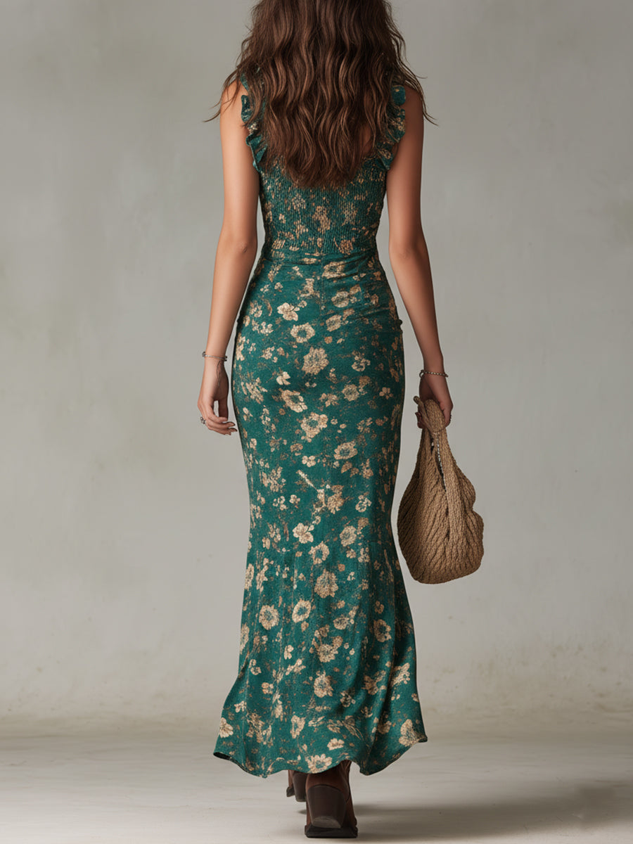 Abito Elegante con Scollo Bohémien in Giada