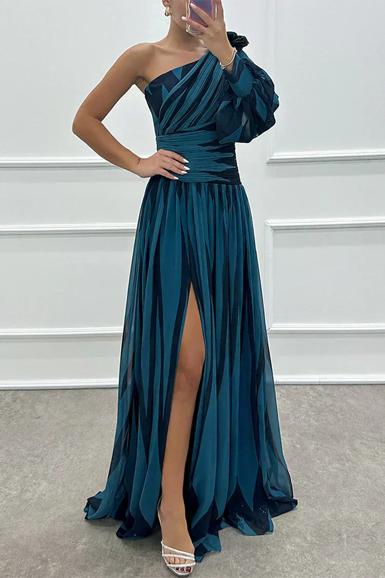 Hazel™ | Elegante Maxi Abito a Strisce con Spalla Scoperta