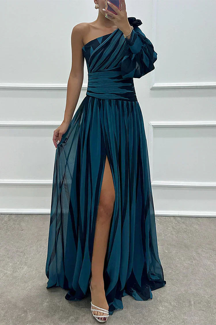Hazel™ | Elegante Maxi Abito a Strisce con Spalla Scoperta