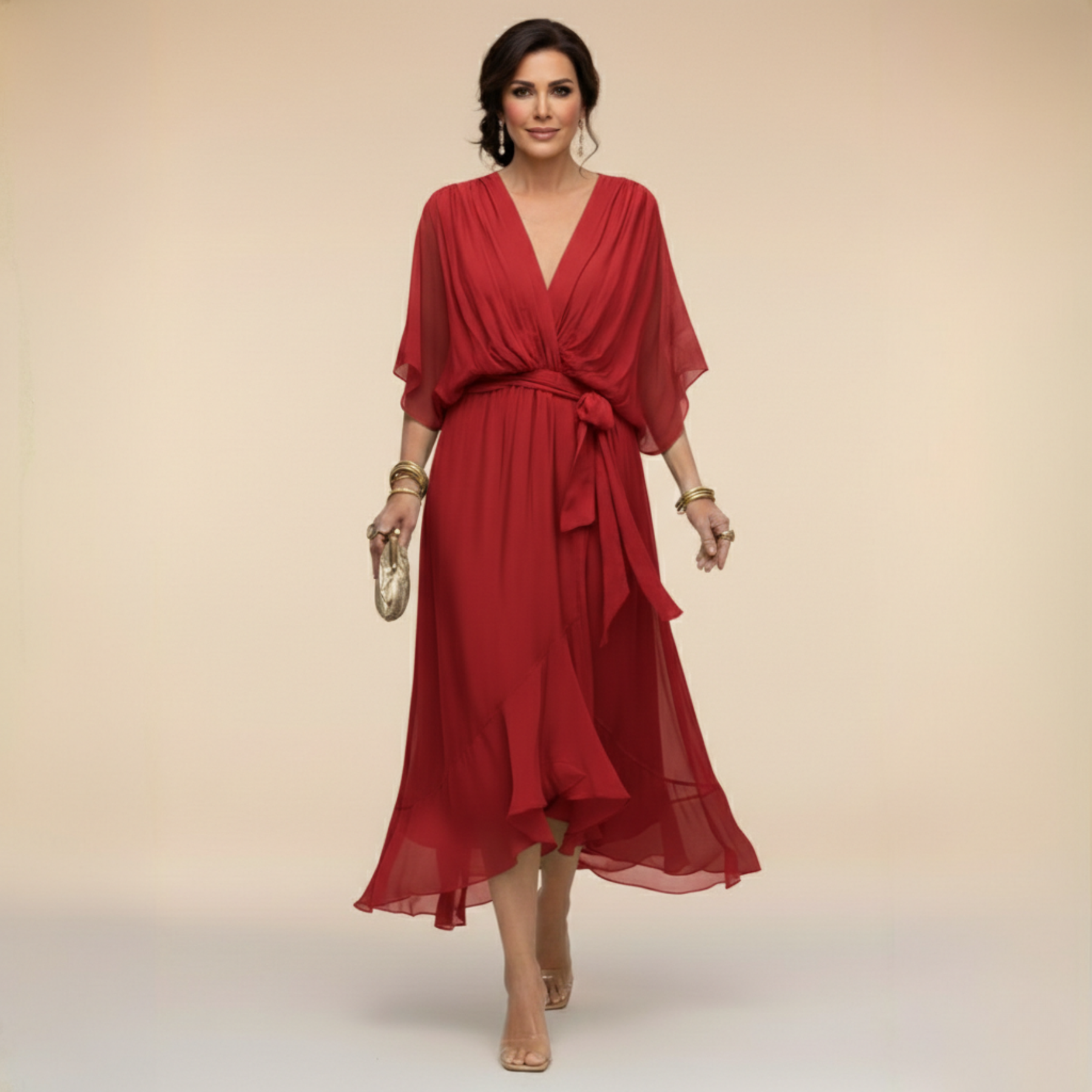Abito in Chiffon con Scollatura a V