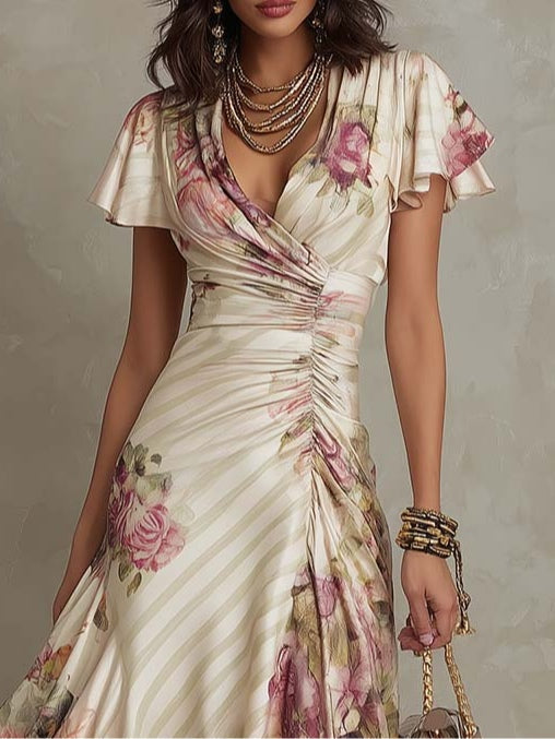 Abito Floreale Drappeggiato Elegante Camille