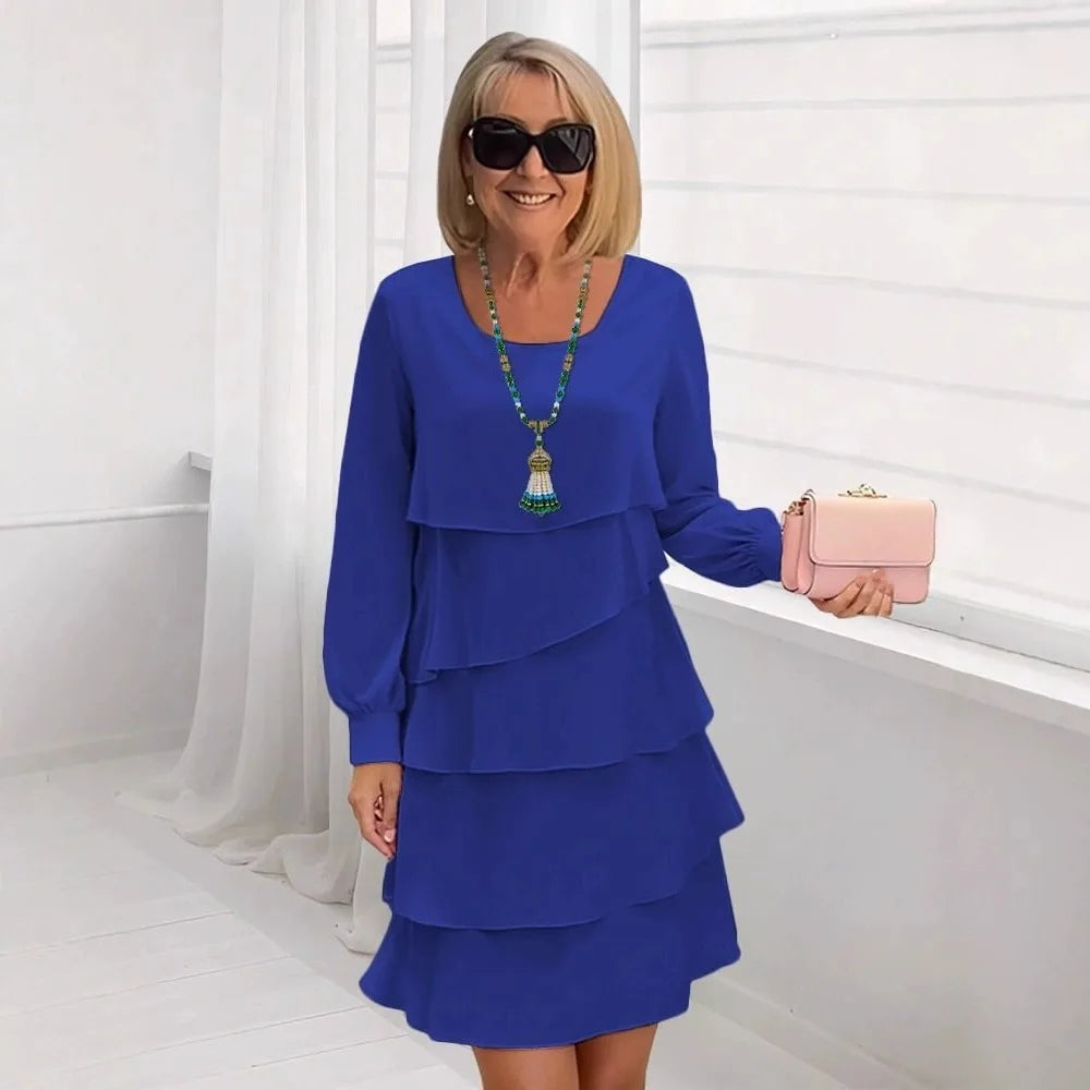 Margaret | Abito Elegante con Maniche Lunghe e Rouches