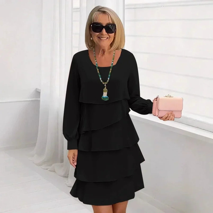Margaret | Abito Elegante con Maniche Lunghe e Rouches