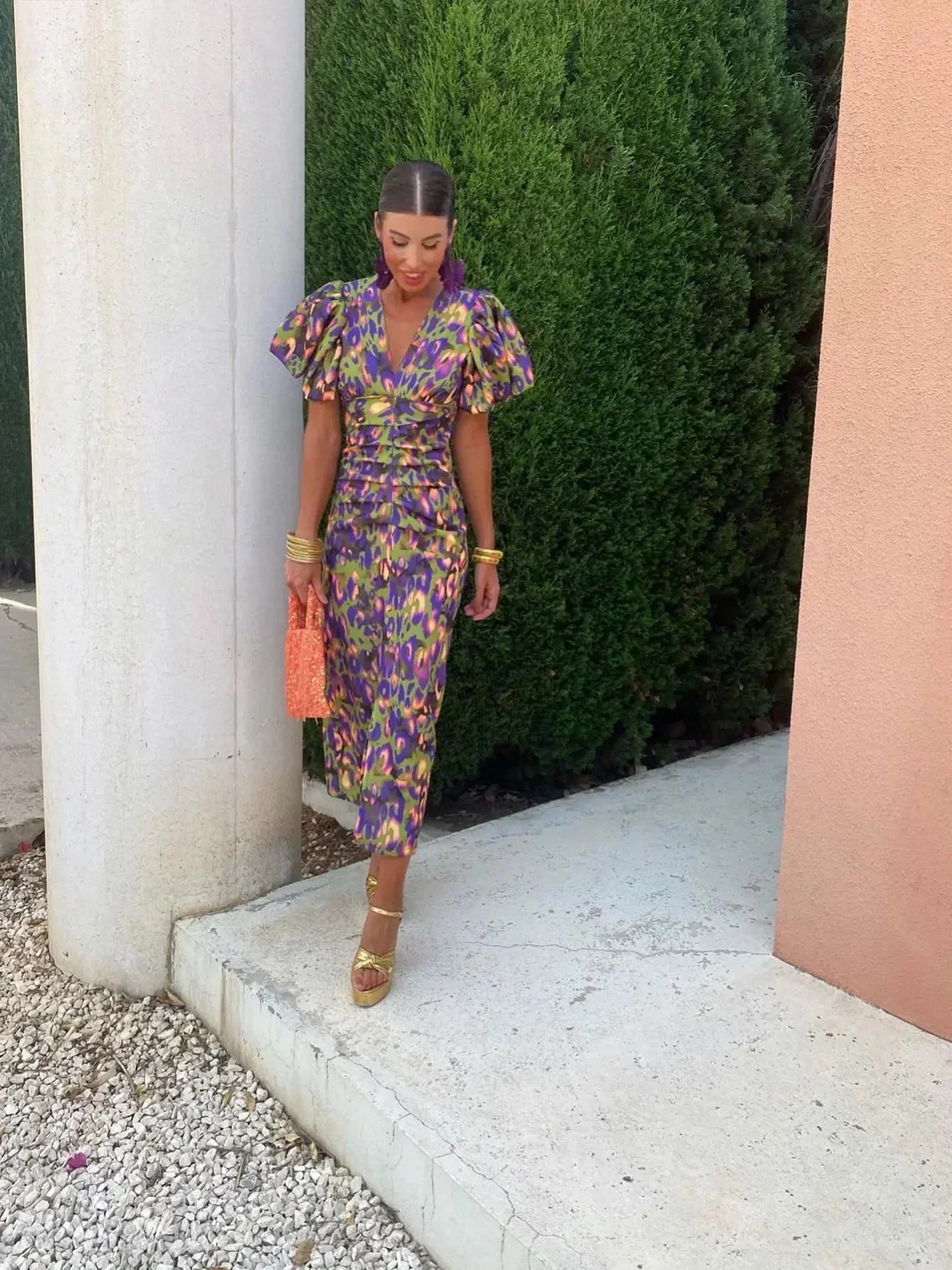 Aurora™ | Vivacious Midi Dress with Balloon Sleeves