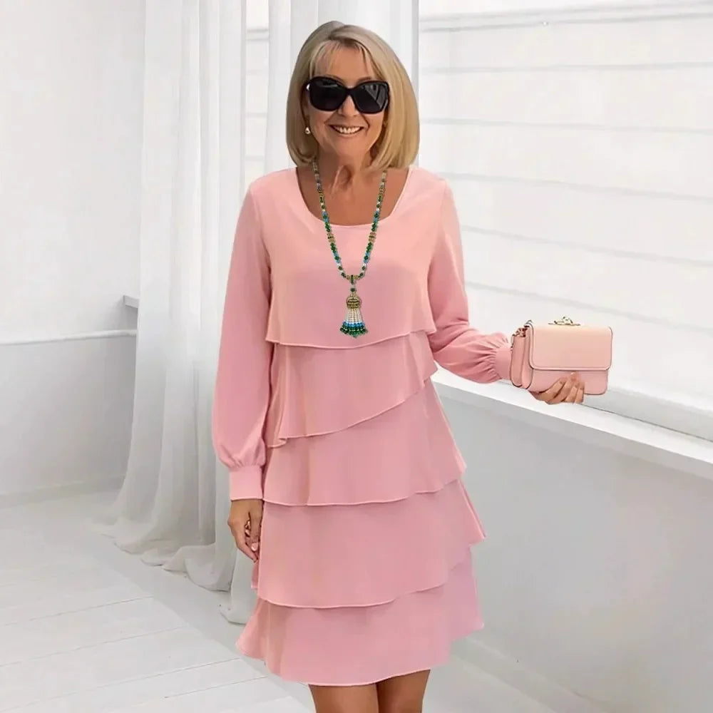 Margaret | Abito Elegante con Maniche Lunghe e Rouches
