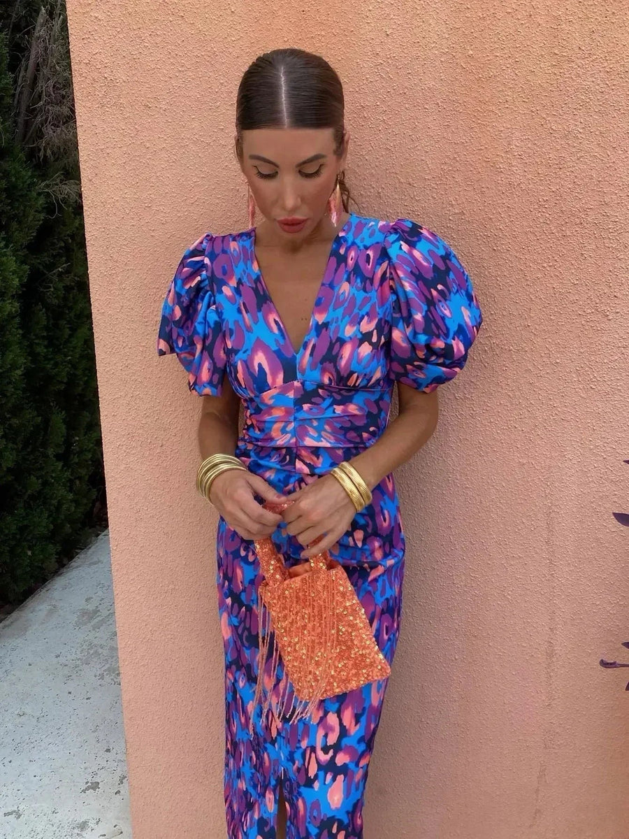 Aurora™ | Vivacious Midi Dress with Balloon Sleeves