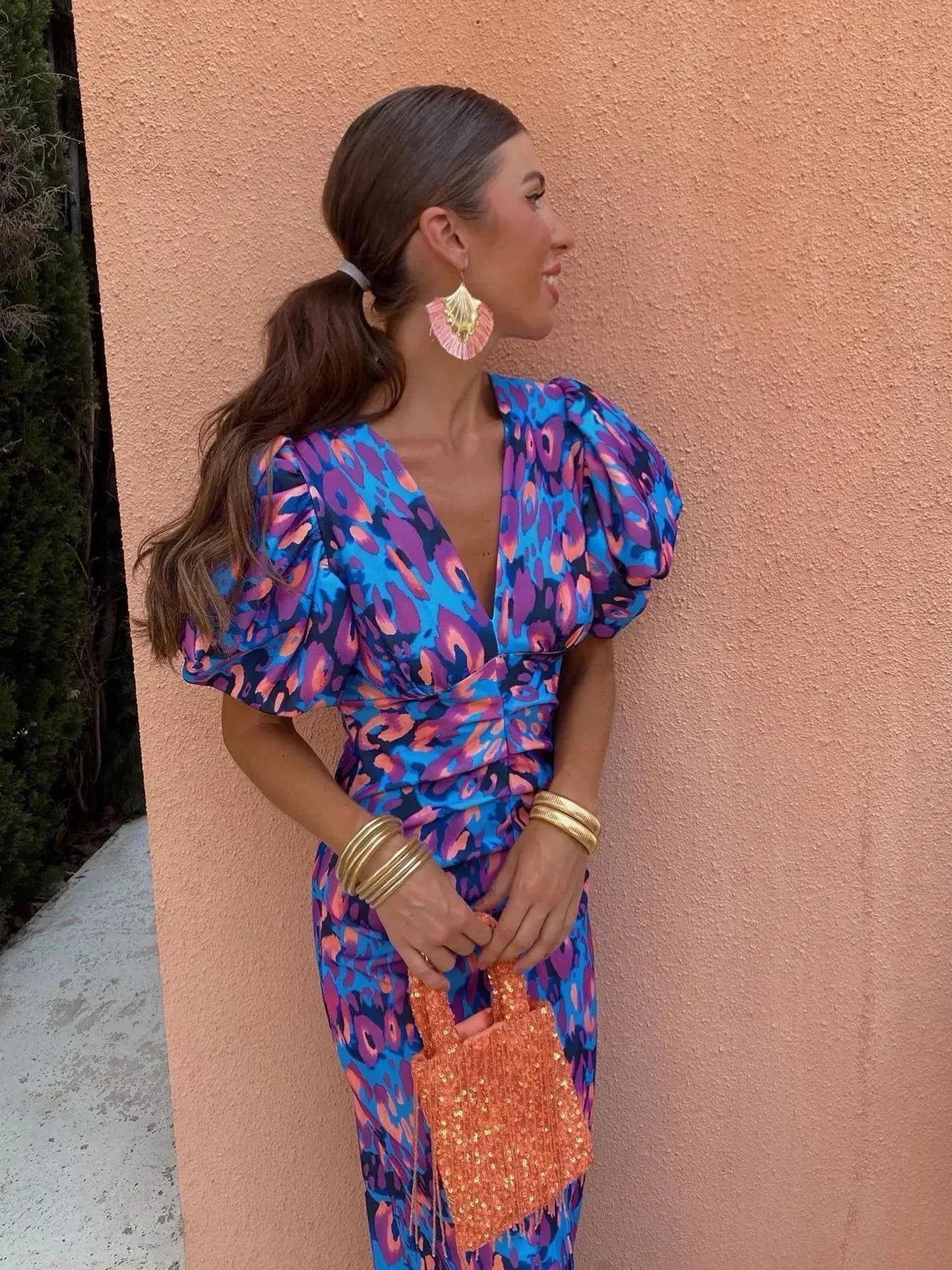 Aurora™ | Vivacious Midi Dress with Balloon Sleeves