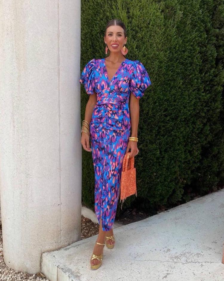 Aurora™ | Vivacious Midi Dress with Balloon Sleeves