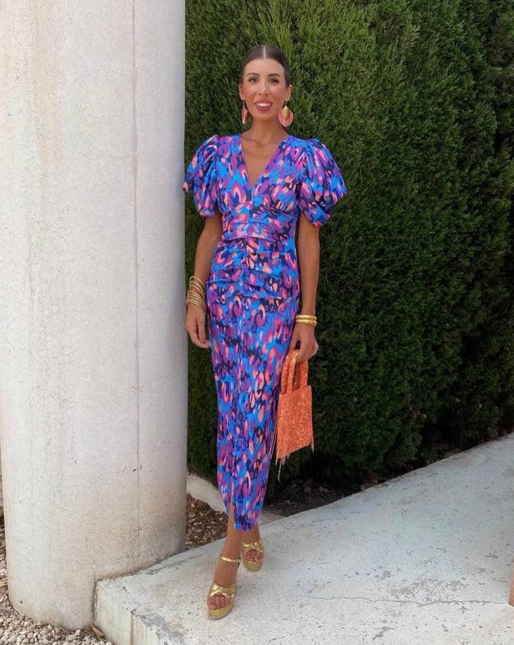 Aurora™ | Vivacious Midi Dress with Balloon Sleeves