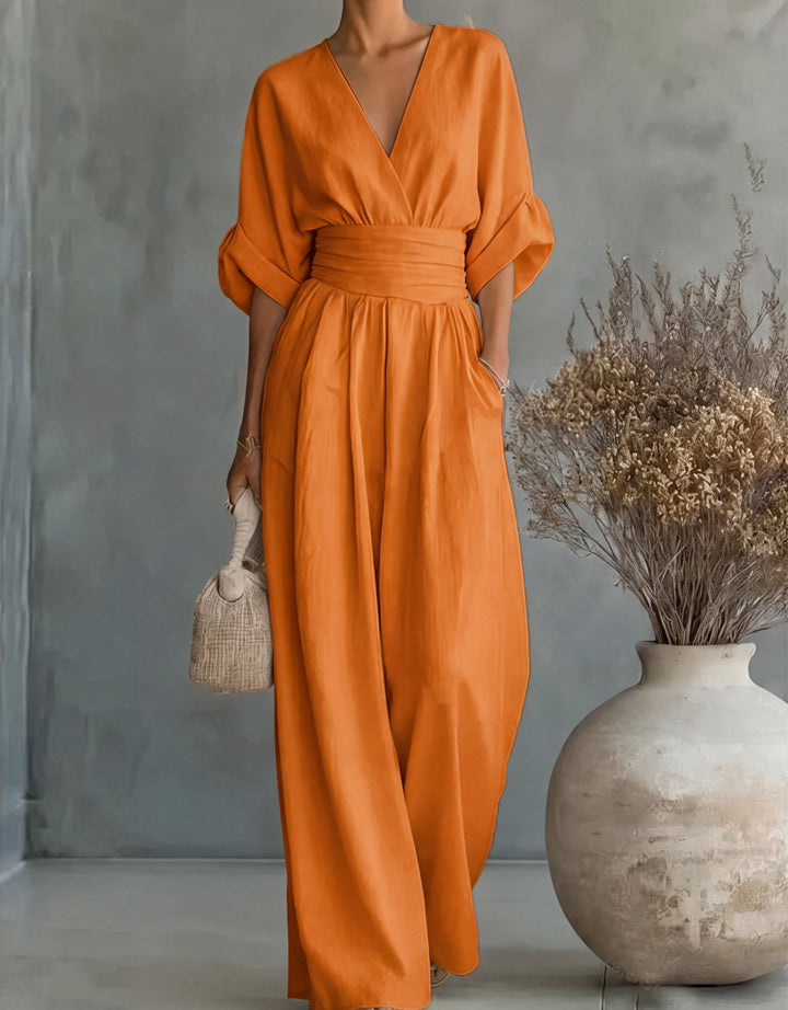 Daniela - Mono Elegante con Scollatura a V e Gamba Larga