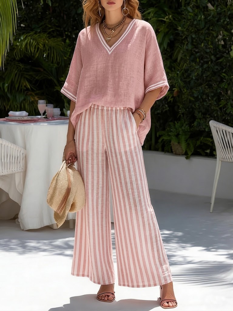 Amélia | Completo a Righe in Lino e Cotone Elegante e Casual