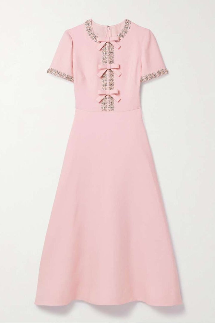 Aria™ | Midi Dress with Bow and Crystal Embellishments