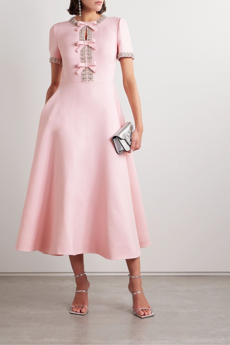 Aria™ | Midi Dress with Bow and Crystal Embellishments
